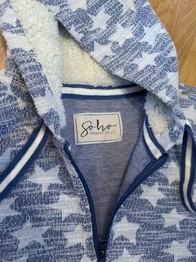 Soho Threads Blue and White Star Zip-Up Sherpa Hoodie